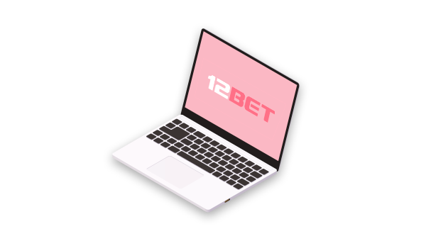 Open laptop with pink screen and 12bet logo in the center