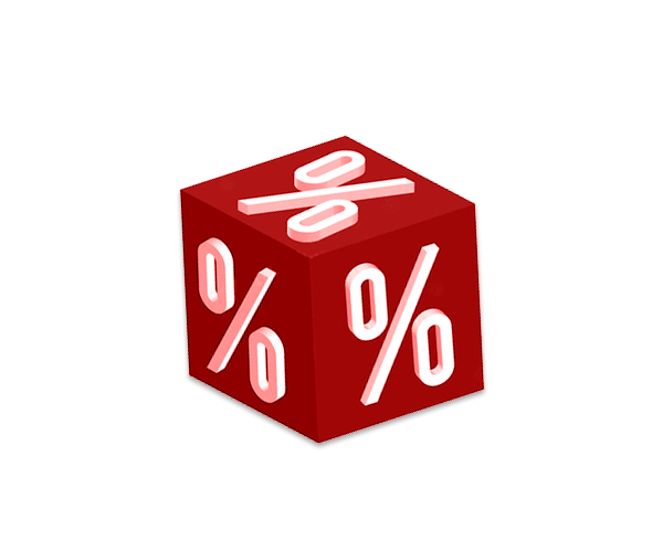 A red cube with a percent sign on each side