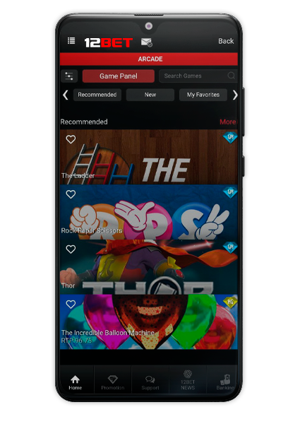 android phone with an open 12bet application which displays online slots