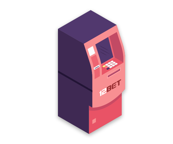 A full-length pink ATM with the logo on it
