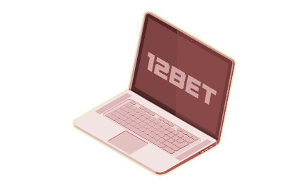 Reddish laptop with a screen with the logo of the site 12bet
