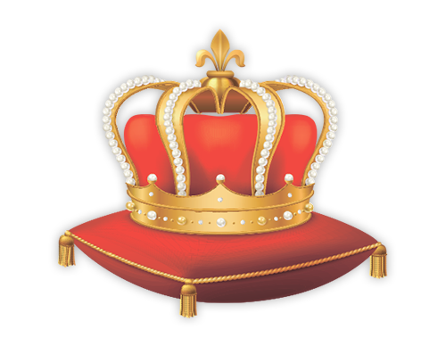 Gold luxurious crown on a scarlet velvet pillow